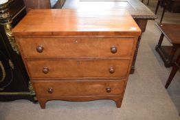 A Victorian mahogany chest of three drawers, fitted with turned knob handles, 87cm wide