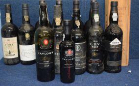 Thirteen mixed bottles of port to include Taylors, Dows, Sandeman and Croft, (13)