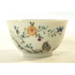 Chinese 18th Century porcelain tea bowl with polychrome design of the Two Quail pattern amongst