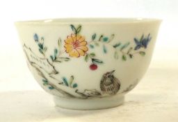 Chinese 18th Century porcelain tea bowl with polychrome design of the Two Quail pattern amongst