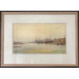 G.H.Griffiths (British, 20th century), Harbour scene, watercolour, signed, 22x40cm, framed and