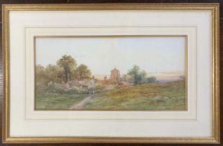 Henry Rawson (British, fl.1890-1910), Village scene, watercolour, signed, 19x40cm, framed and