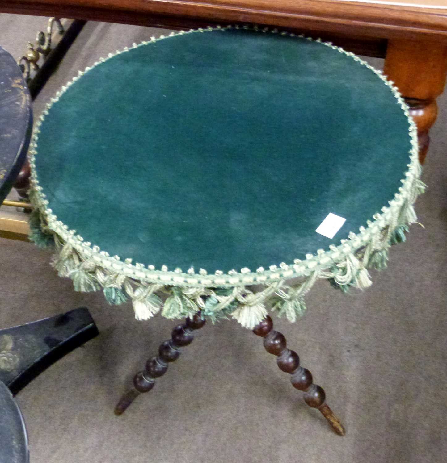 19th century fabric top gipsy style table with bobbin turned frame, 67cm high - Image 3 of 3