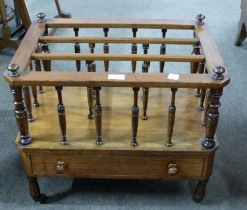 19th century mahogany Canterbury magazine rack by James Shoolbred, with three section top over a