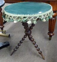 19th century fabric top gipsy style table with bobbin turned frame, 67cm high