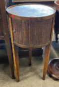 19th century Continental inlaid circular bedside cabinet with tambour door, 73cm high (a/f)