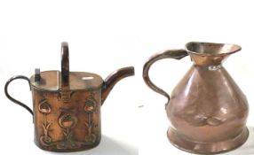 Brass haystack 1 gallon measure together with a small copper pot warmer can with floral