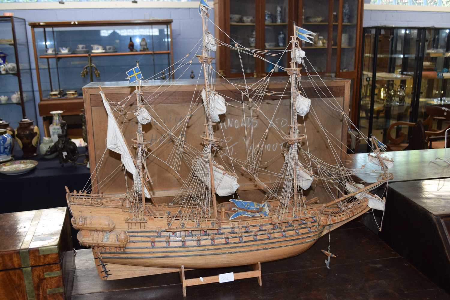 20th Century scratch built model of The Vasa, a Swedish three masted warship, 90cm long, 75cm high