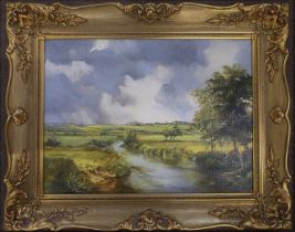 Maureen Norton (British, 20th century), "Waveney Valley", oil on canvas, signed, 29x40cm, gilt