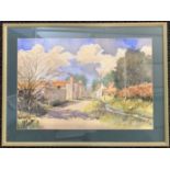 Ian King (British, 20th century), Sporle Road near Swaffham, watercolour, signed, framed and