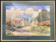 Ian King (British, 20th century), Sporle Road near Swaffham, watercolour, signed, framed and