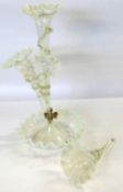 Victorian opaline glass epergne with three flower holders and a central large flower holder (one