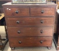 Victorian mahogany chest of two short over three long drawers with turned knob handles, 93cm wide