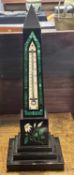 Slate and hardstone inlaid obelisk set with a thermometer, 40cm high