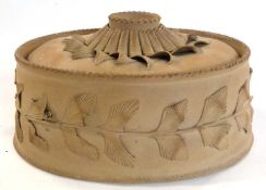 19th century Wedgwood cane ware tureen and cover with floral decoration in relief, the cover with