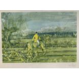 After Sir Alfred Munnings (British,1878-1959), Hunting scene, lithograph in colours, signed in