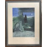 Hilary Adair RSPP (British, contemporary), "Moonrise, Iford Manor", limited edition etching with