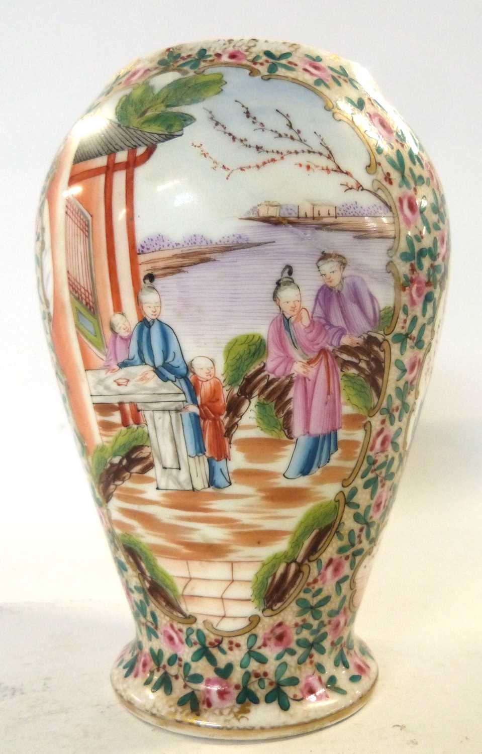 19th Century Cantonese porcelain vase of baluster form decorated with Chinese figures in various