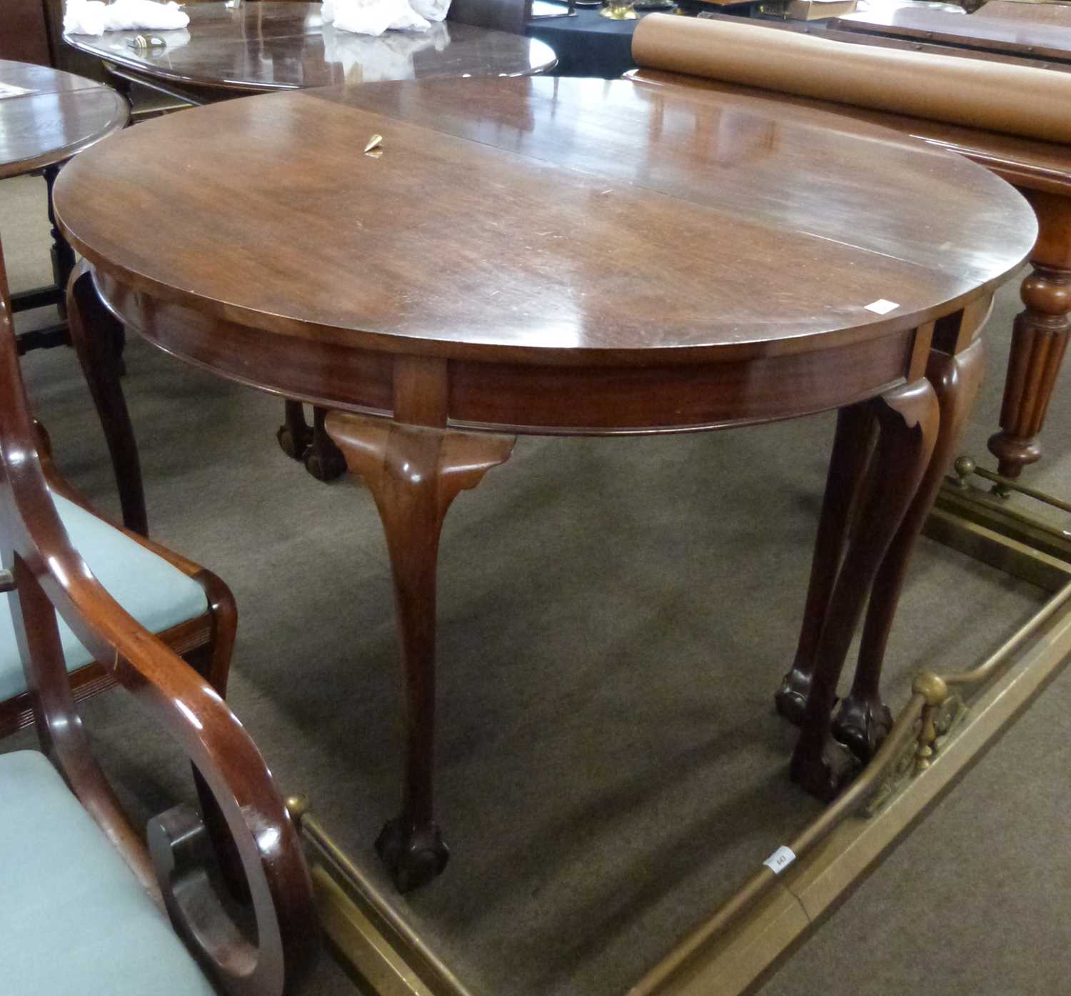Large mahogany double D-end dining table with a central drop leaf section and two further - Image 3 of 4