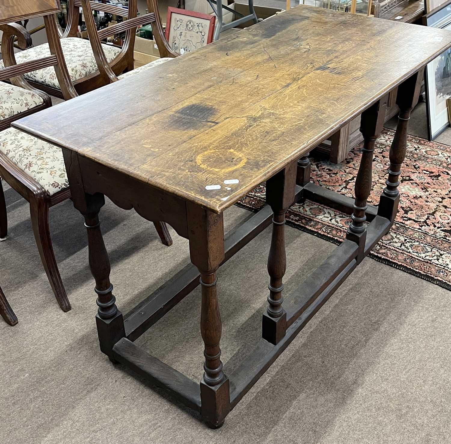 Rectangular oak hall table, the base constructed from an 18th Century gate leg table frame, 116cm - Image 3 of 3