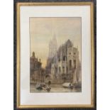 W.Searle (British, 19th century),"Caen Cathedral", watercolour, signed and dated 1880, 30x44cm,