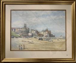 F.W. Porter (British, contemporary), Cromer from the east, watercolour and ink, signed, 28x38cm,