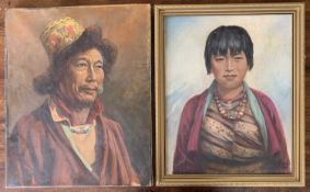 J.A. Hulbert (Indian,1900-1979), "A Bhutanese Belle", oil on board, signed and dated 1980 on
