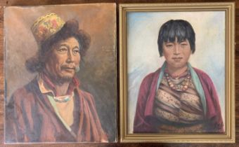 J.A. Hulbert (Indian,1900-1979), "A Bhutanese Belle", oil on board, signed and dated 1980 on