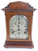 Edwardian mantel clock with inlay, the silvered dial with further subsidiary dial marked 'Chime' and