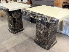 A pair of contemporary polished marble occasional tables, the top 55cm square and height 55cm