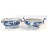 Two 18th Century Chinese export porcelain tureens both with blue and white designs (lacking