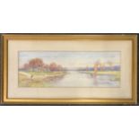 P.Tatham (British,20th century), 'River Yare', watercolour, dated 1910, 26x74cm, framed and glazed