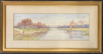 P.Tatham (British,20th century), 'River Yare', watercolour, dated 1910, 26x74cm, framed and glazed