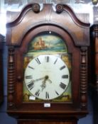 Mid-19th century longcase clock with arched painted dial with Roman numerals, signed 'Northwood',