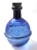 Vintage blue glass star fire grenade of globular ribbed form, 16cm high, sealed with contents