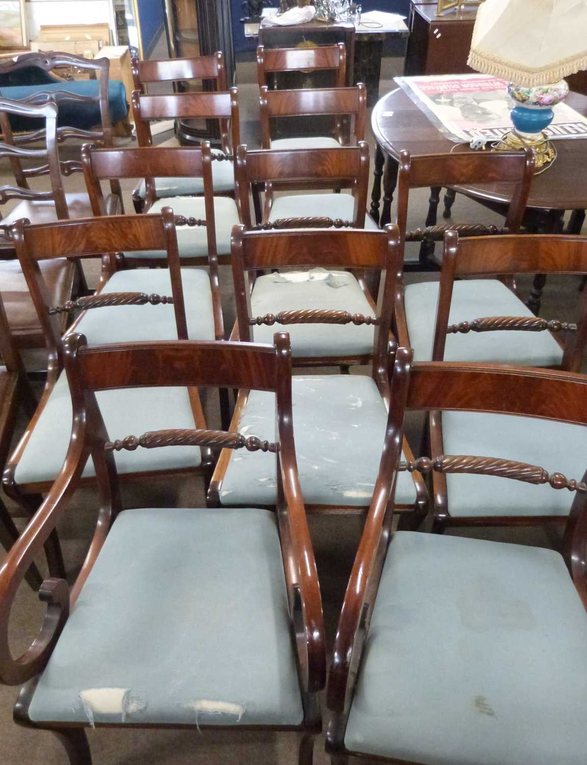 Large mahogany double D-end dining table with a central drop leaf section and two further - Image 4 of 4