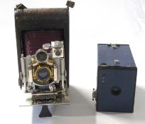 Bellows camera with Beck symmetrical lens, together with a boxed Brownie No 2 Kodak camera