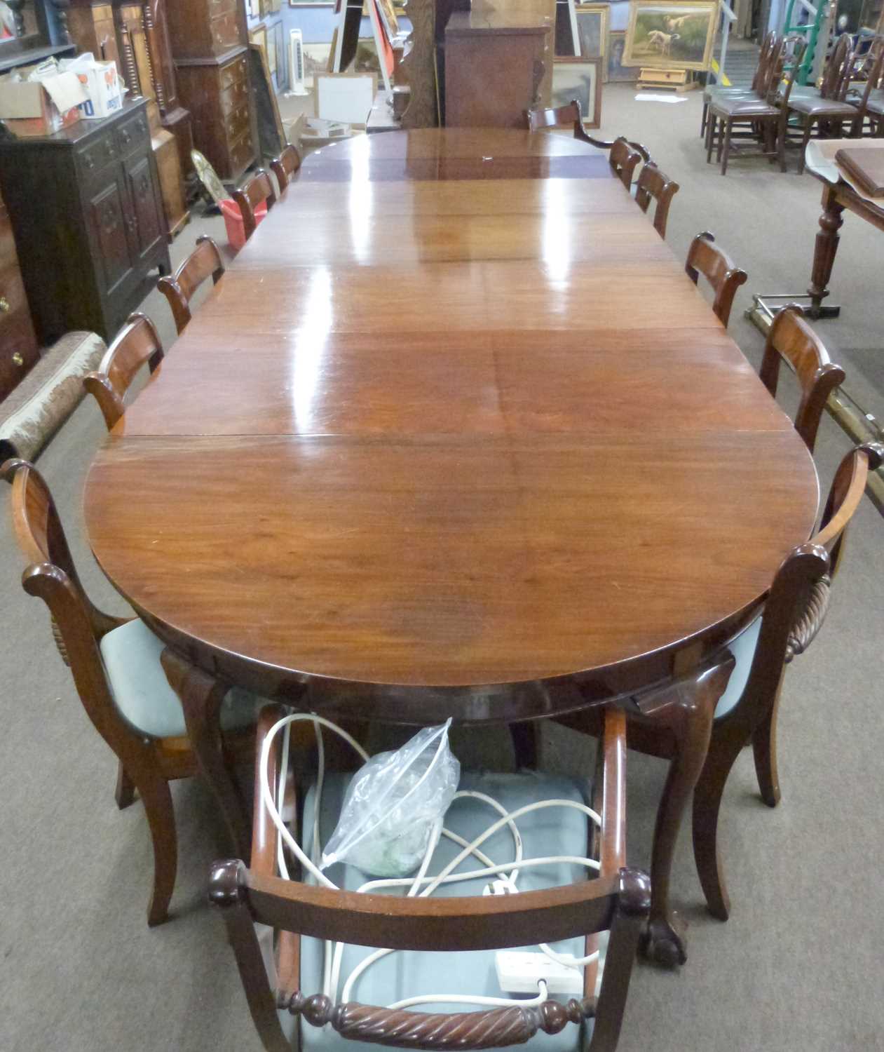 Large mahogany double D-end dining table with a central drop leaf section and two further - Image 2 of 4