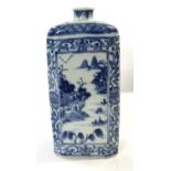 Chinese porcelain vase of square section with blue and white landscape design, 26cm high lot 327