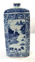 Chinese porcelain vase of square section with blue and white landscape design, 26cm high lot 327