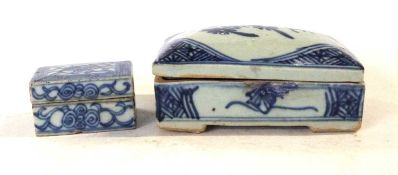 19th Century Chinese box and cover with blue and white design together with a smaller box with a