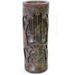 Carved bamboo brush pot or brush holder, carved with Chinese figures, 30cm high