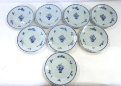 Group of eight late 18th Century Chinese porcelain plates all with blue and white design with the