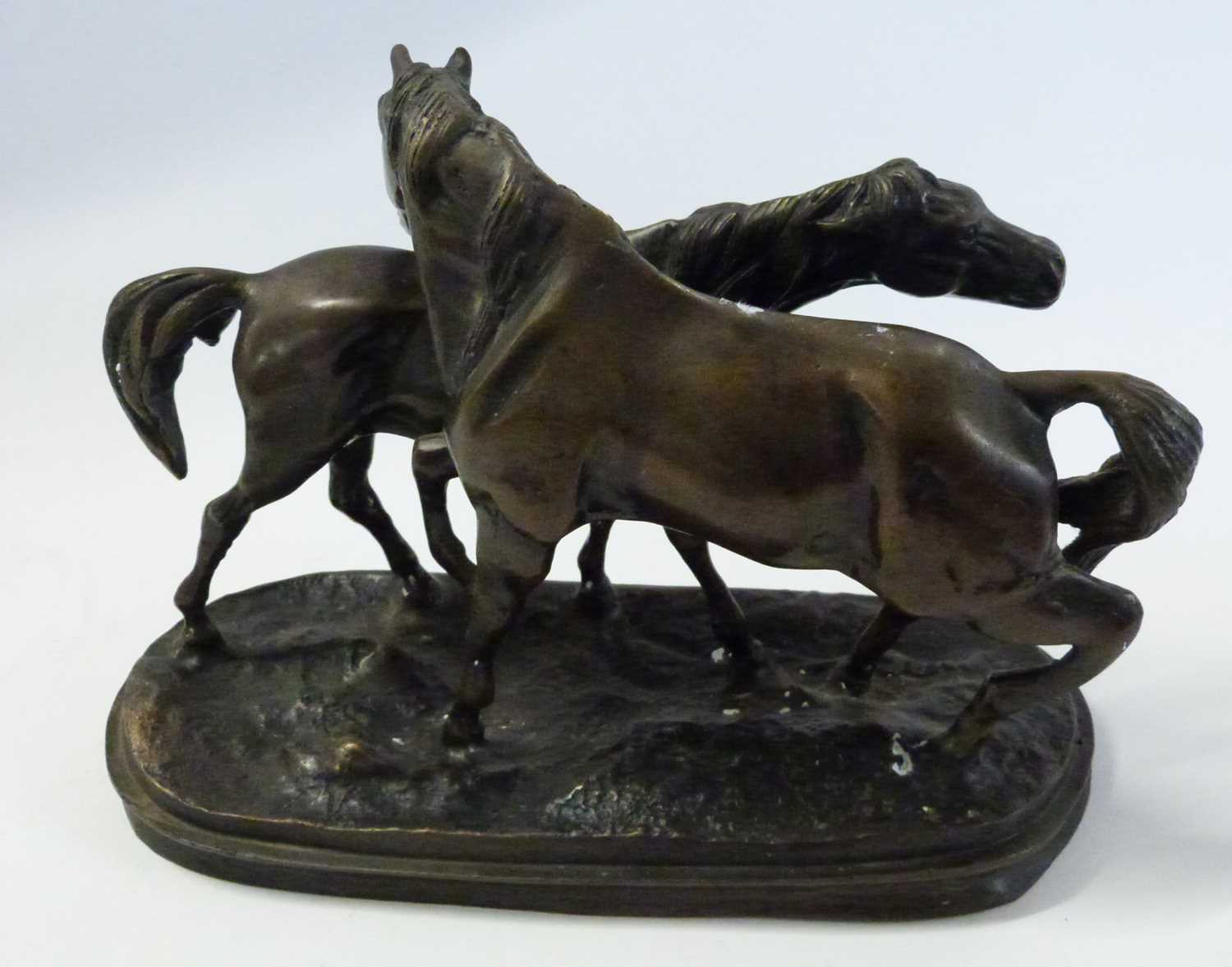A Spelter model of a stallion and mare on oval base - Image 2 of 2