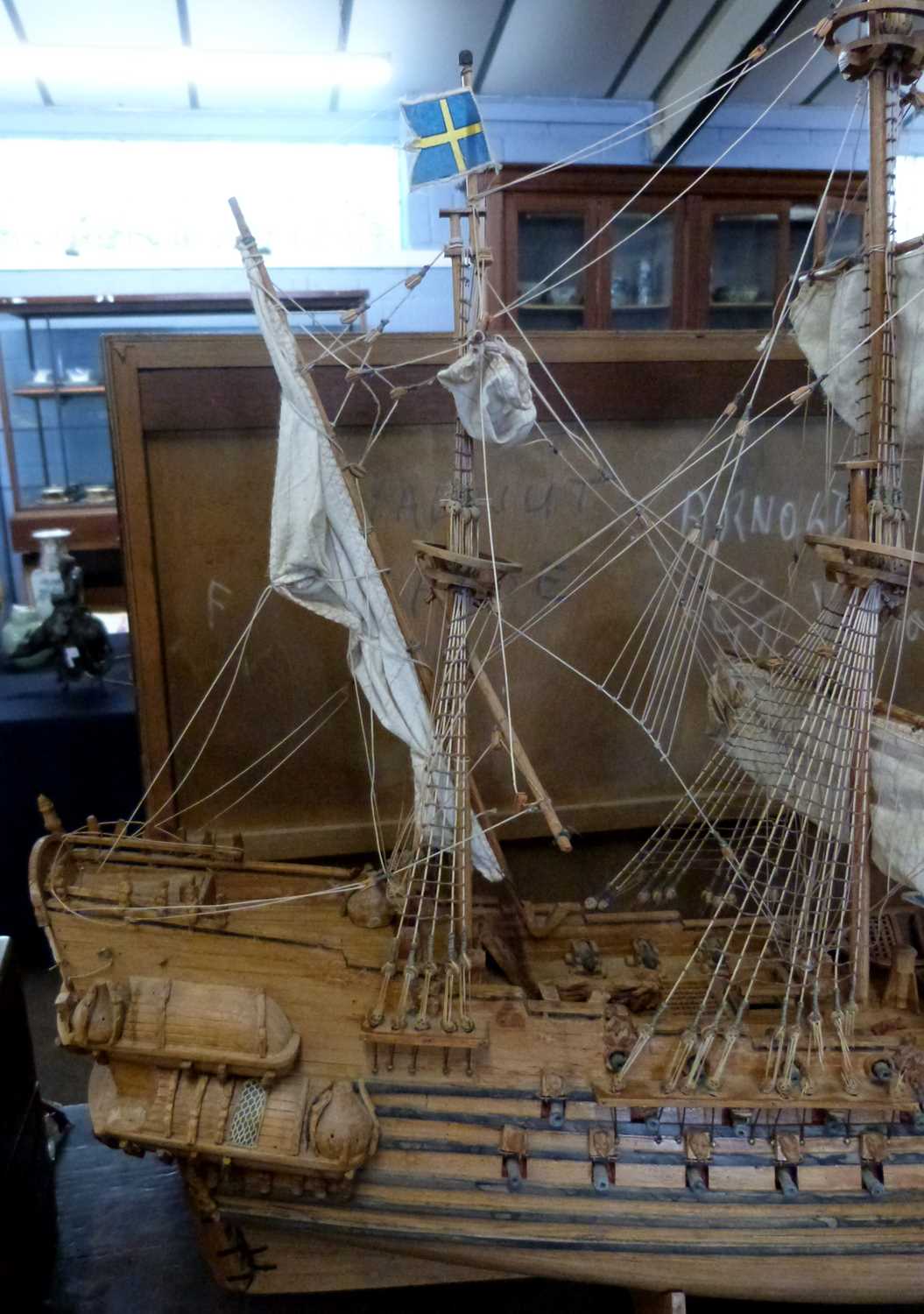 20th Century scratch built model of The Vasa, a Swedish three masted warship, 90cm long, 75cm high - Image 3 of 6