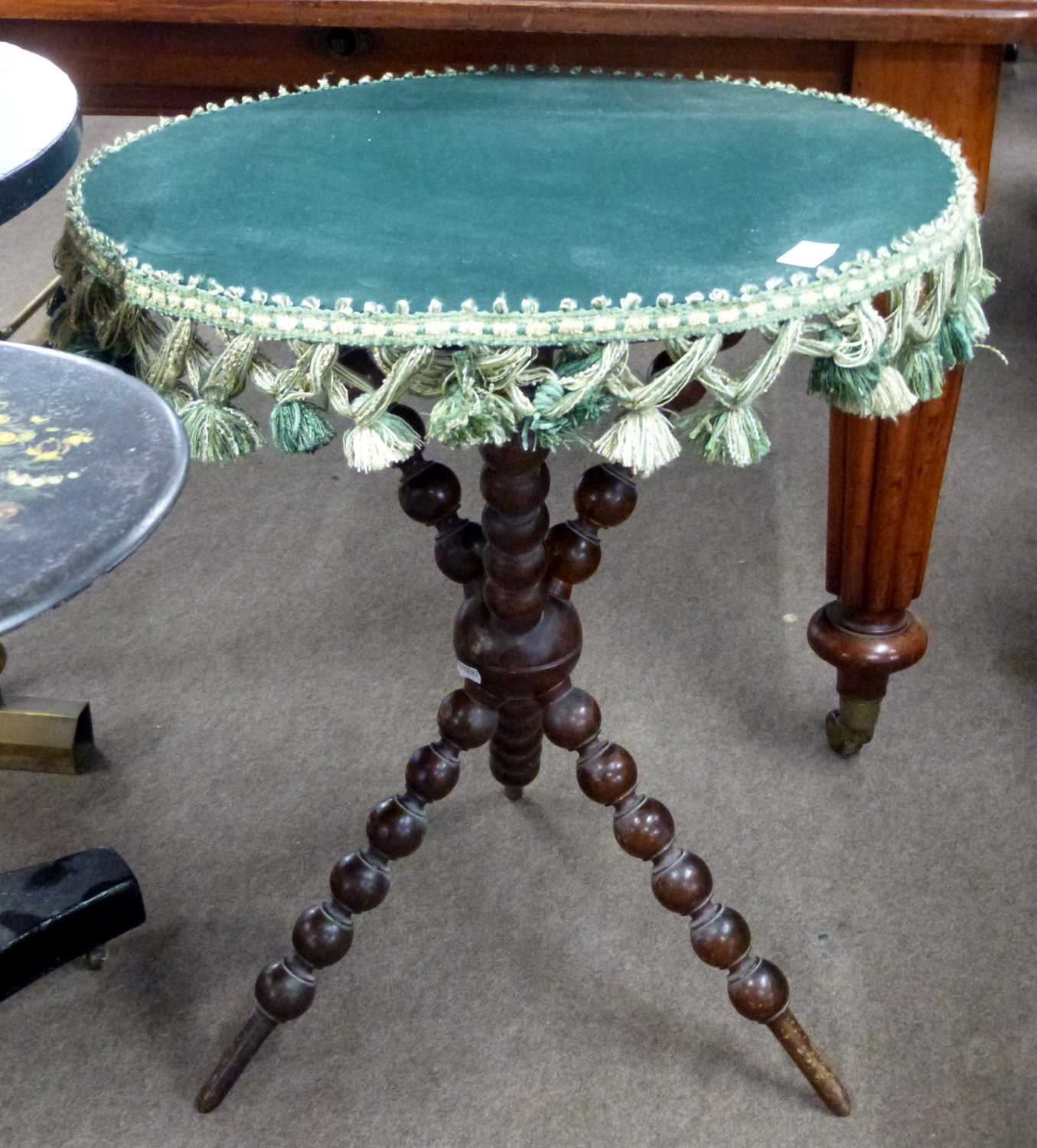 19th century fabric top gipsy style table with bobbin turned frame, 67cm high - Image 2 of 3