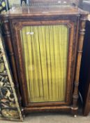 Victorian walnut veneered music cabinet with brass galleried top over a single glazed door opening