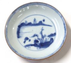 Small Chinese porcelain dish with blue and white decoration and brown rim, the dish from the Ca