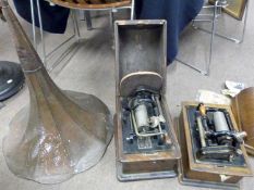 Two vintage wooden cased phonographs together with a large collection of various tube records and an