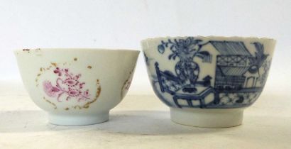 Two 18th Century Chinese porcelain tea bowls, one with a blue and white design, the other with a